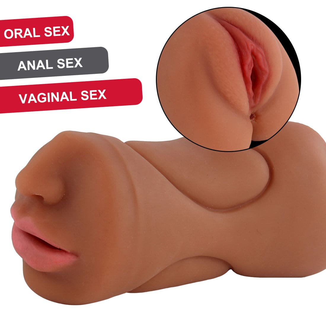 Realistic 3-in-1 Vagina Anal Handheld Pussy Male Masturbator 3D Dolls Sex Toys