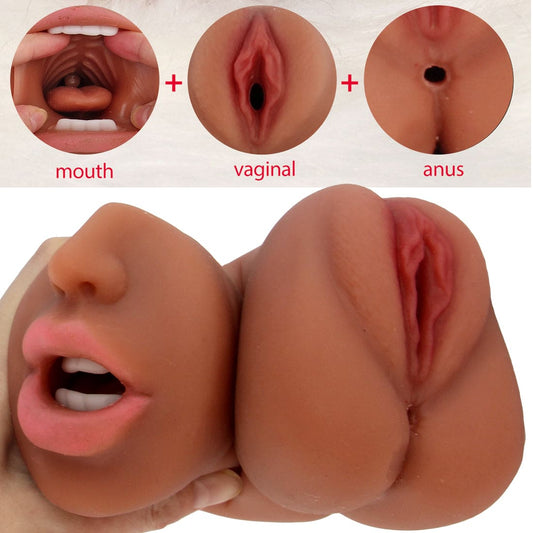 Realistic 3-in-1 Vagina Anal Handheld Pussy Male Masturbator 3D Dolls Sex Toys