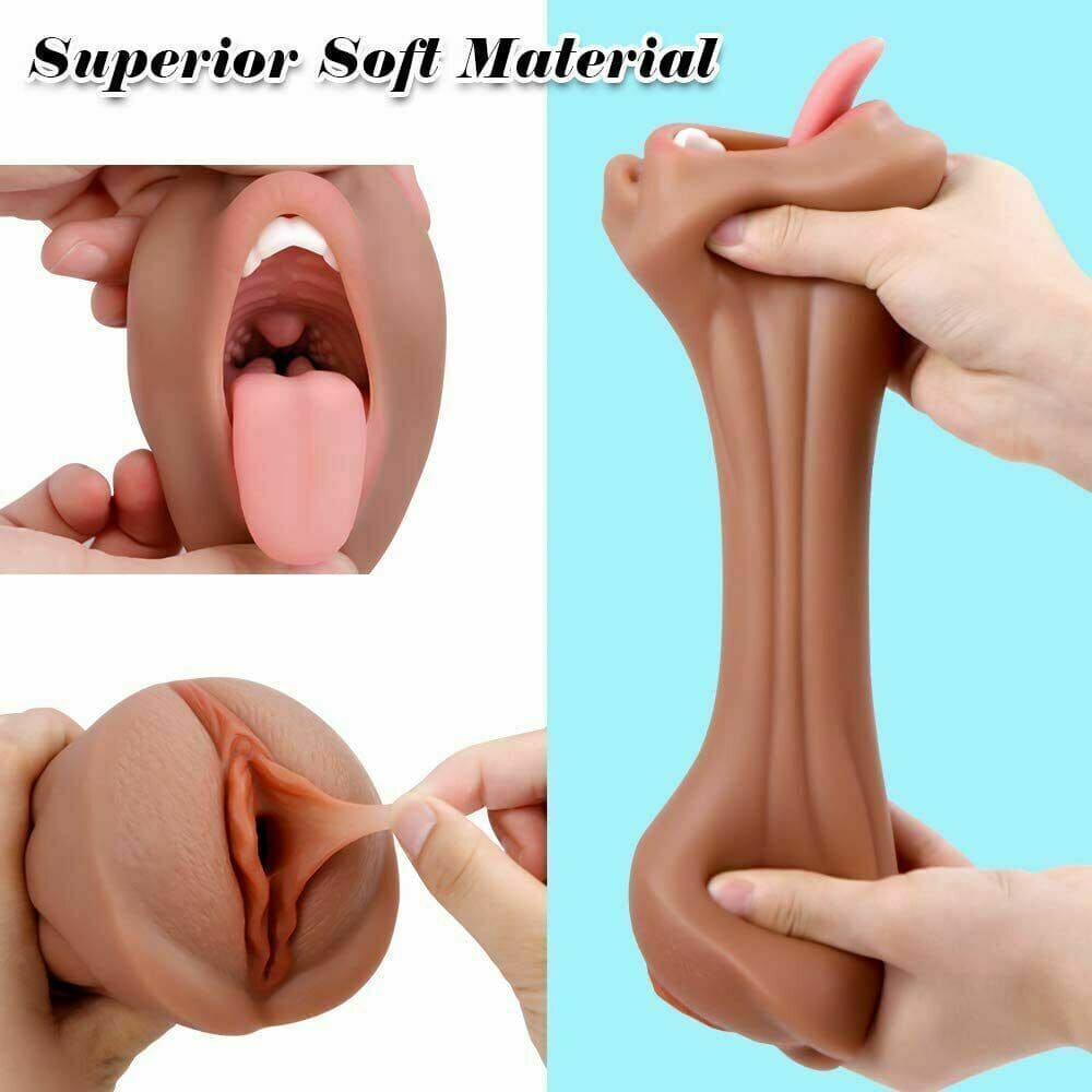 Realistic 3-in-1 Vagina Anal Handheld Pussy Male Masturbator 3D Dolls Sex Toys