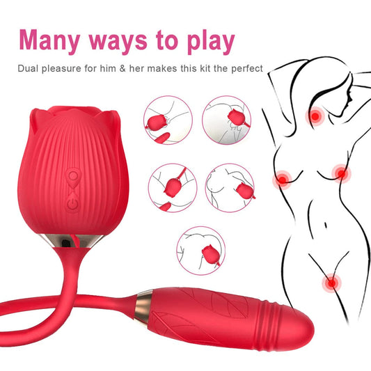 Telescopic Clit Pump Sucking Rose Vibrator G-Spot Dildo Adult Sex Toys for Women - secretera